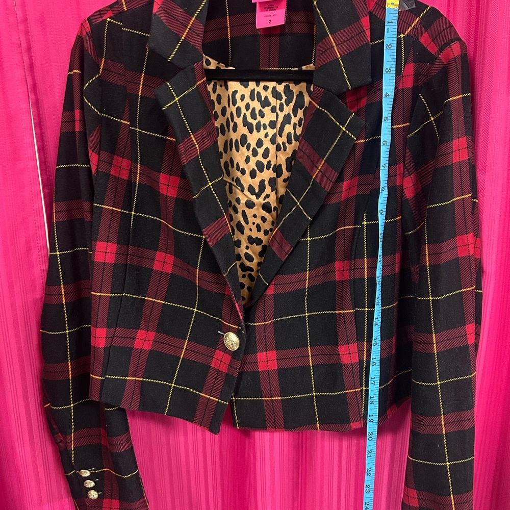 Betsey Johnson Red and Black Plaid Blazer